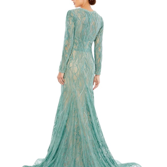 Mac Duggal 4576r Beaded Dress With Long Bell Sleeves In 2021 Green